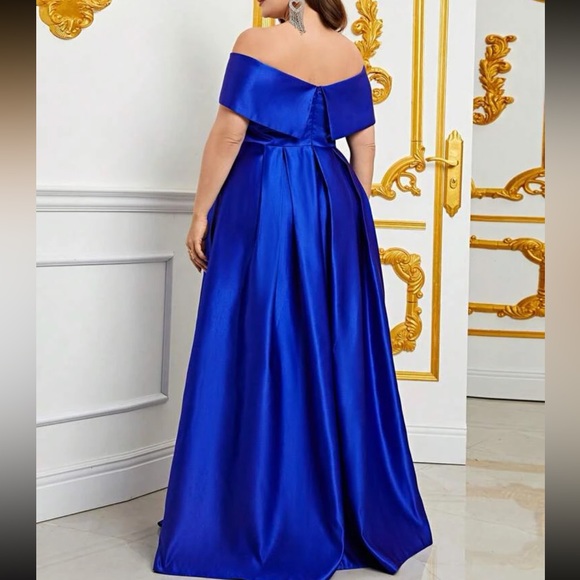 Satin Corseted Off the Shoulder Red Pleated Prom Dress with Rhinestone main image 1